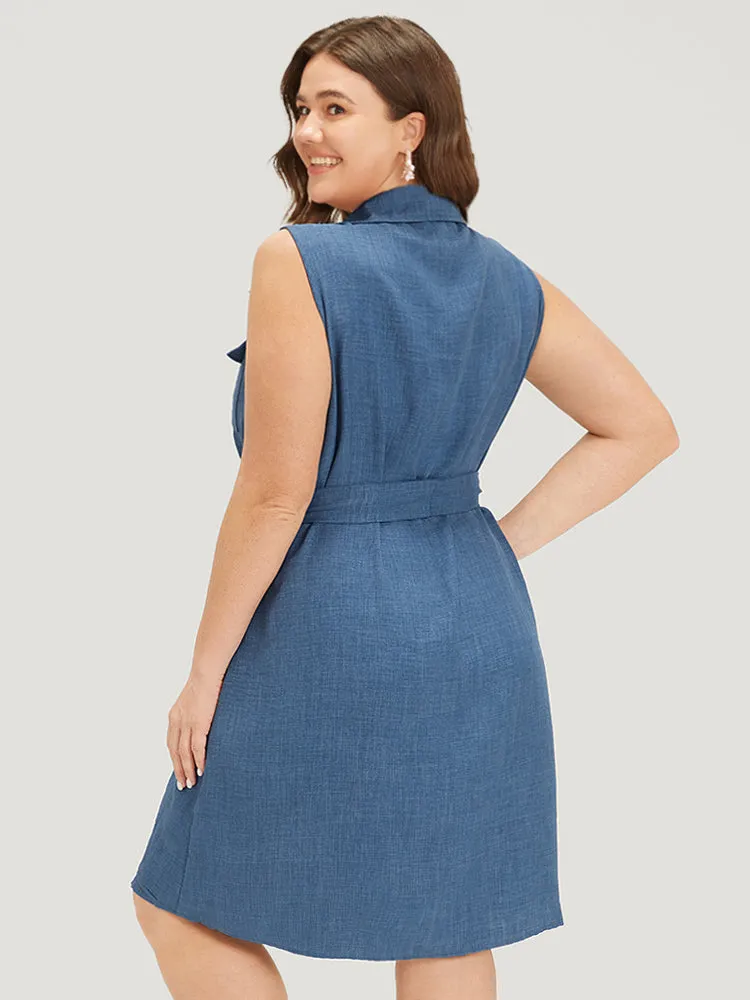 Suit Collar Belted Pocket Button Through Sleeveless Dress sold by Bloomchic product image thumbnail 5