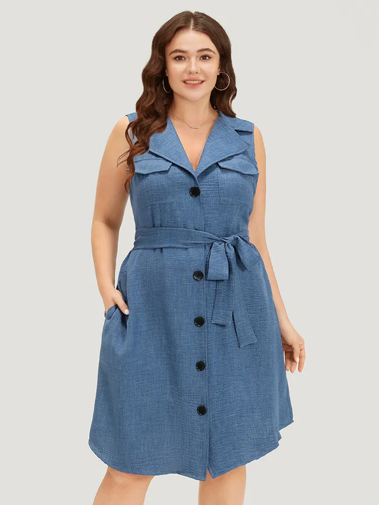 Suit Collar Belted Pocket Button Through Sleeveless Dress sold by Bloomchic product image thumbnail 2