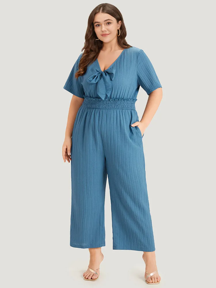 Textured Bowknot V Neck Shirred Pocket Jumpsuit sold by Bloomchic product image thumbnail 4