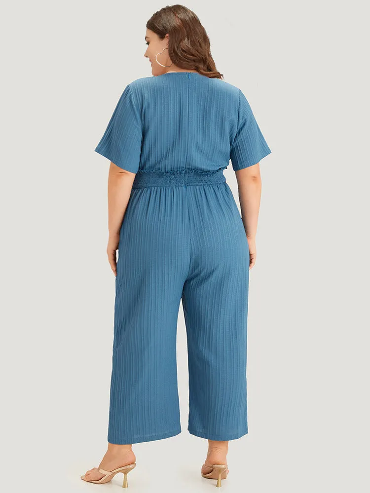 Textured Bowknot V Neck Shirred Pocket Jumpsuit sold by Bloomchic product image thumbnail 2