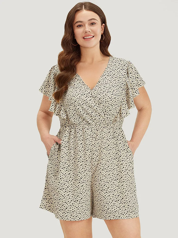 Leopard Ruffle Cap Sleeve V Neck Pocket Jumpsuit sold by Bloomchic