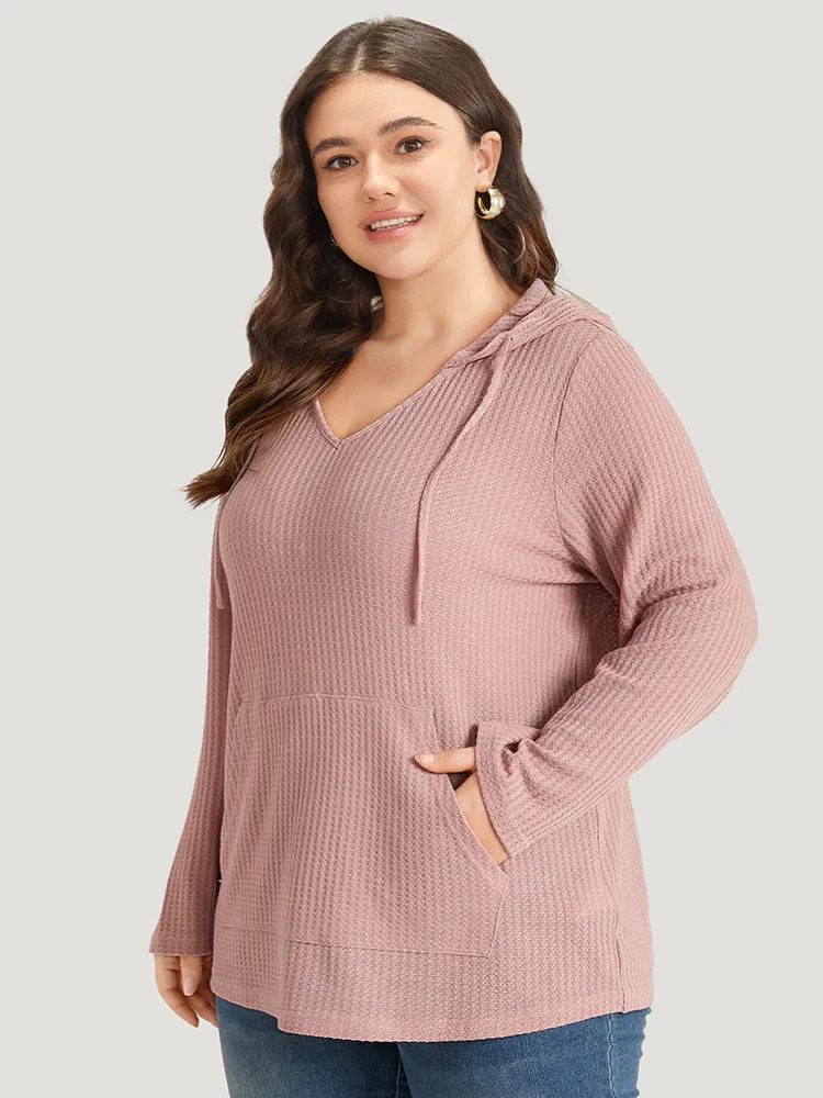 Plain Waffle Knit Pocket Drawstring Hooded Sweatshirt sold by Bloomchic product image thumbnail 4