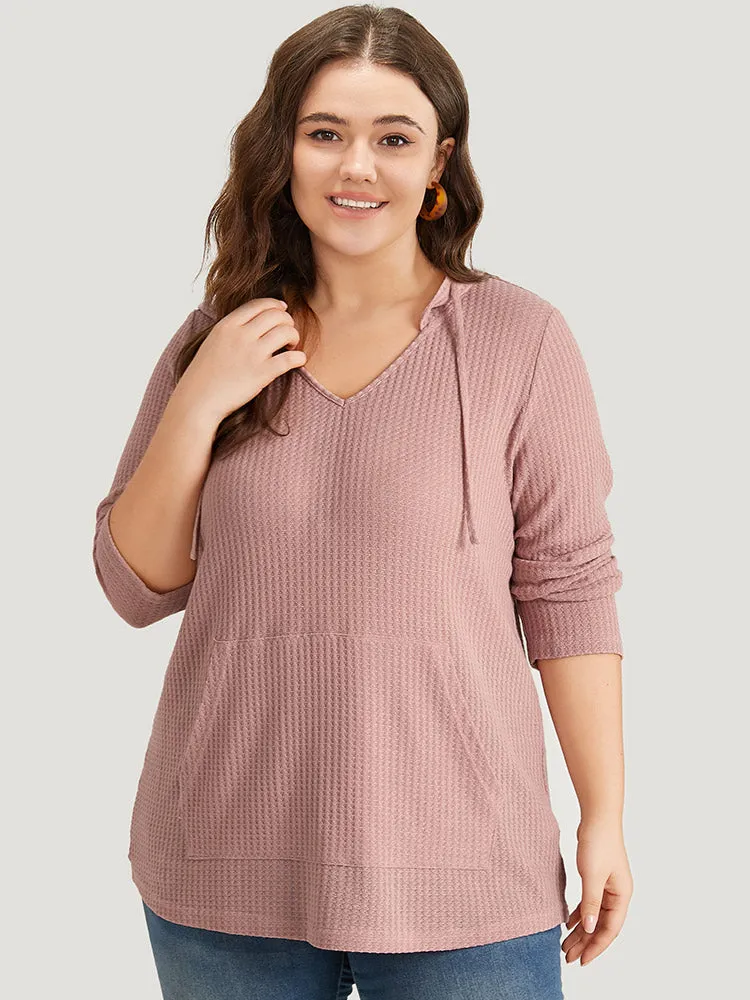 Plain Waffle Knit Pocket Drawstring Hooded Sweatshirt sold by Bloomchic