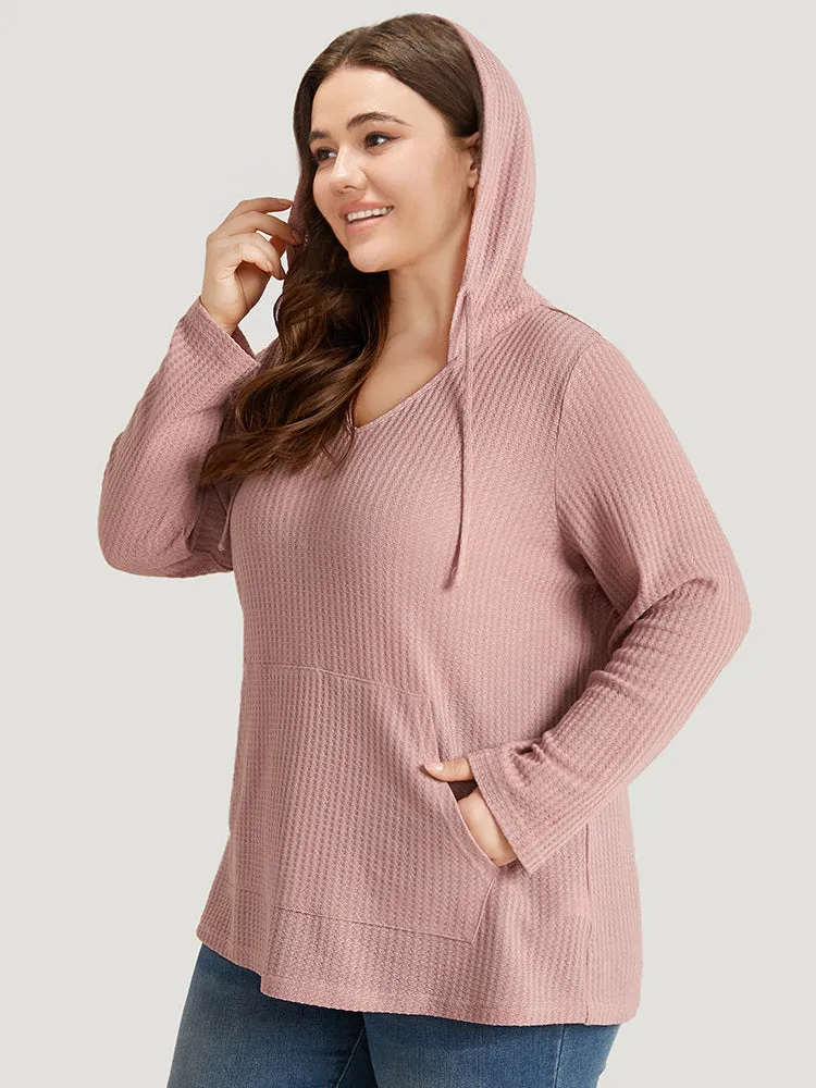 Plain Waffle Knit Pocket Drawstring Hooded Sweatshirt sold by Bloomchic product image thumbnail 5