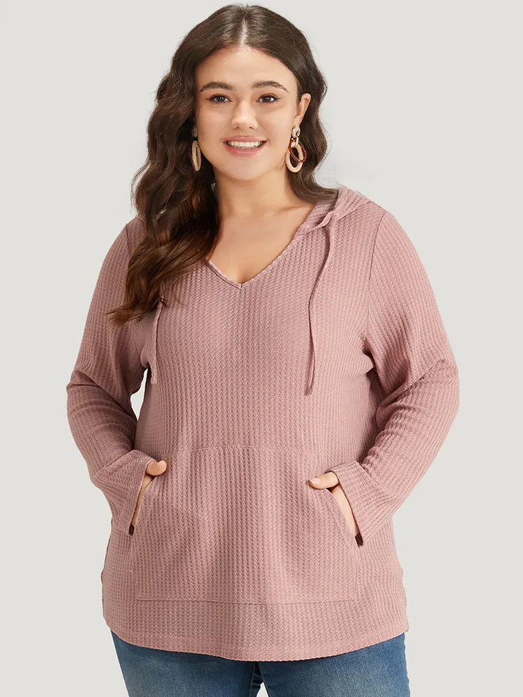 Plain Waffle Knit Pocket Drawstring Hooded Sweatshirt sold by Bloomchic product image thumbnail 2