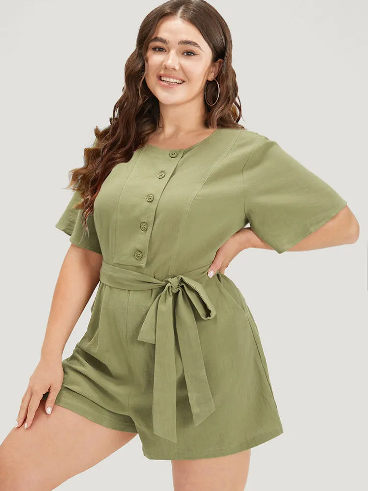 Plain Pocket Belted Button Through Jumpsuit sold by Bloomchic product image thumbnail 2