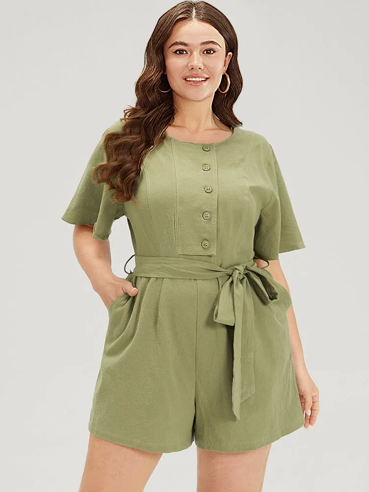 Plain Pocket Belted Button Through Jumpsuit sold by Bloomchic