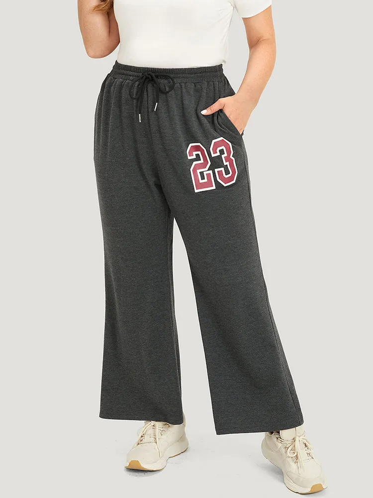 Number Print Drawstring Pocket Elastic Waist Sweatpants sold by Bloomchic