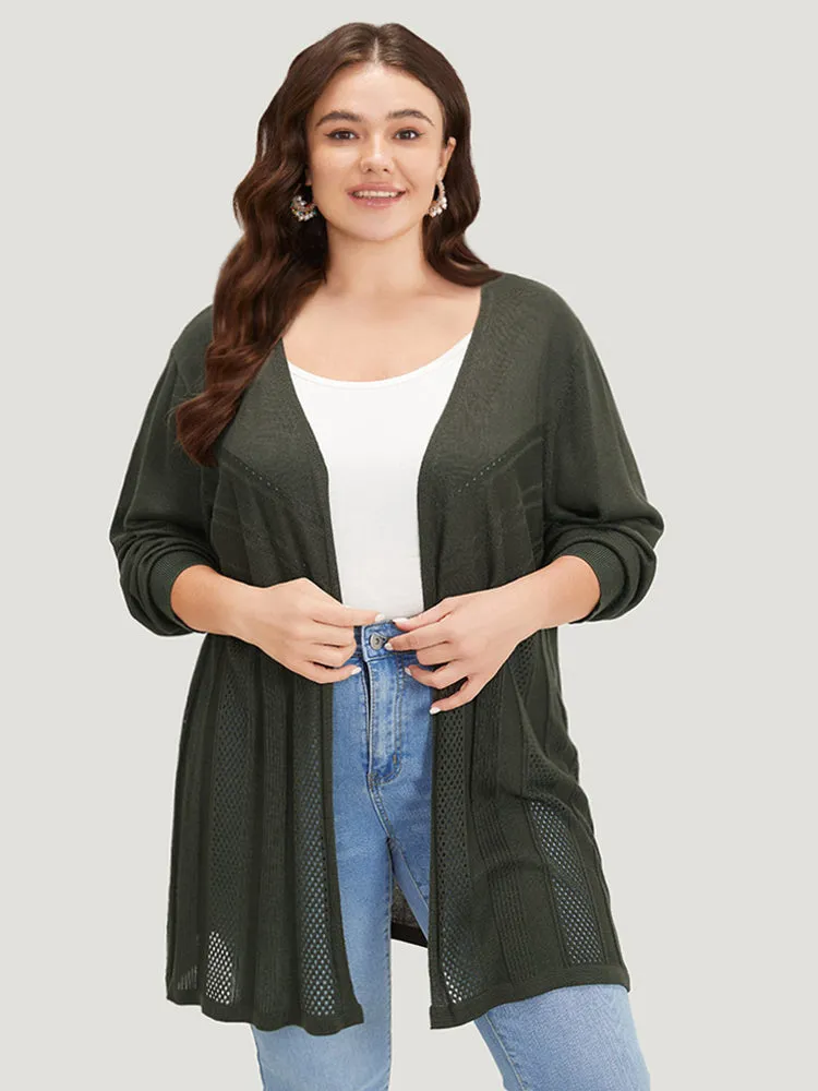 Supersoft Essentials Solid Open Front Geo Eyelet Cardigan sold by Bloomchic