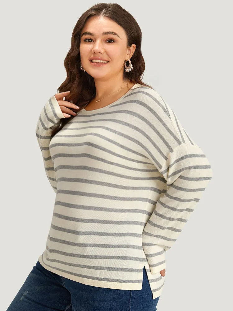 Supersoft Essentials Striped Print Drop Shoulder Crew Neck Pullover sold by Bloomchic product image thumbnail 4