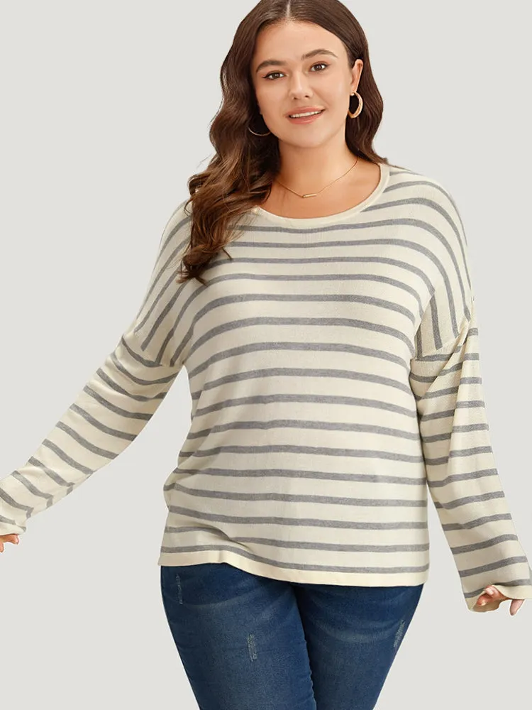 Supersoft Essentials Striped Print Drop Shoulder Crew Neck Pullover sold by Bloomchic
