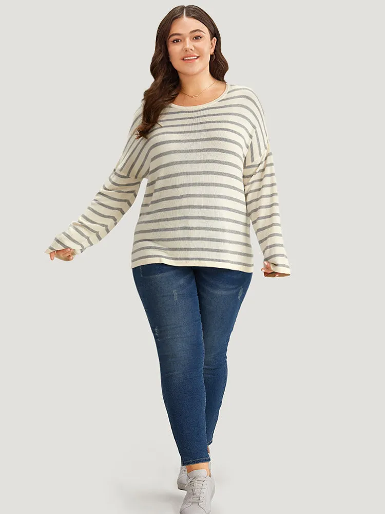 Supersoft Essentials Striped Print Drop Shoulder Crew Neck Pullover sold by Bloomchic product image thumbnail 5