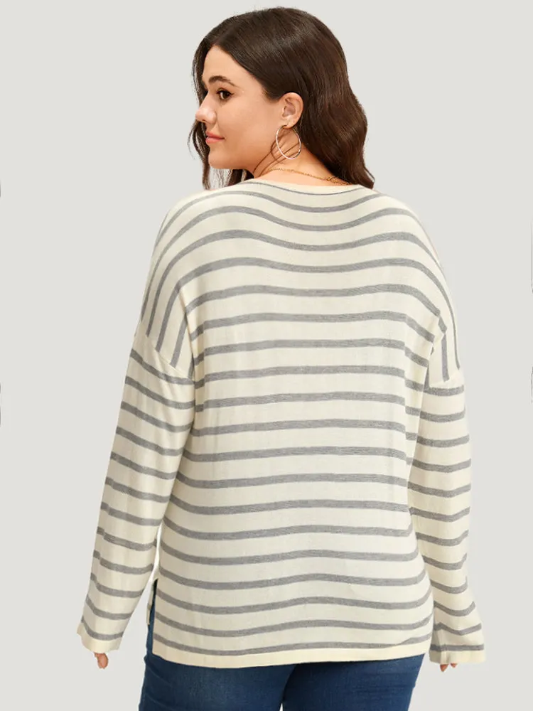 Supersoft Essentials Striped Print Drop Shoulder Crew Neck Pullover sold by Bloomchic product image thumbnail 2