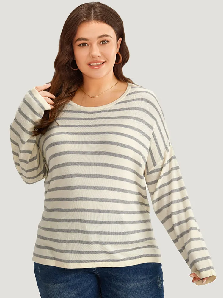 Supersoft Essentials Striped Print Drop Shoulder Crew Neck Pullover sold by Bloomchic product image thumbnail 3
