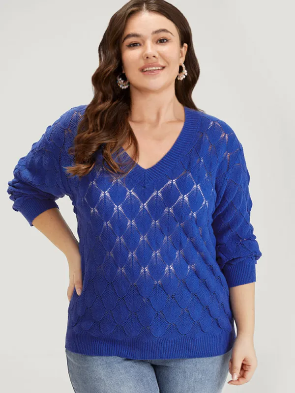 Plain Geometric Eyelet Elastic Cuffs Moderately Stretchy Pullover sold by Bloomchic