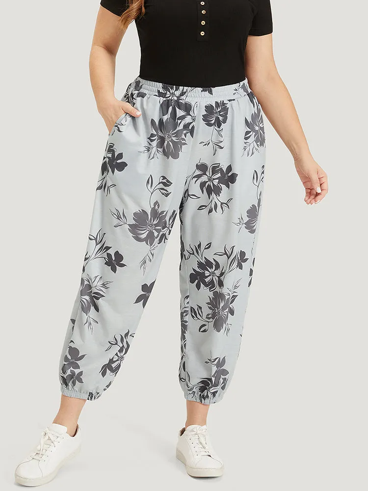 Silhouette Floral Print Pocket Elastic Waist Sweatpants sold by Bloomchic product image thumbnail 3
