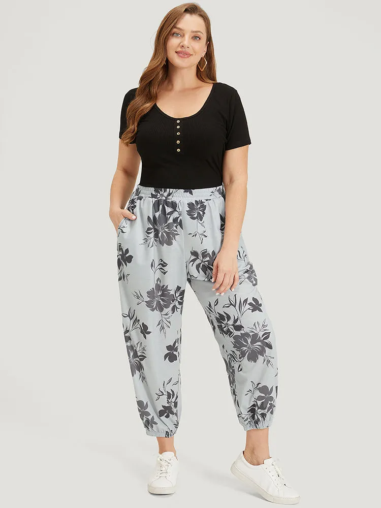 Silhouette Floral Print Pocket Elastic Waist Sweatpants sold by Bloomchic product image thumbnail 4