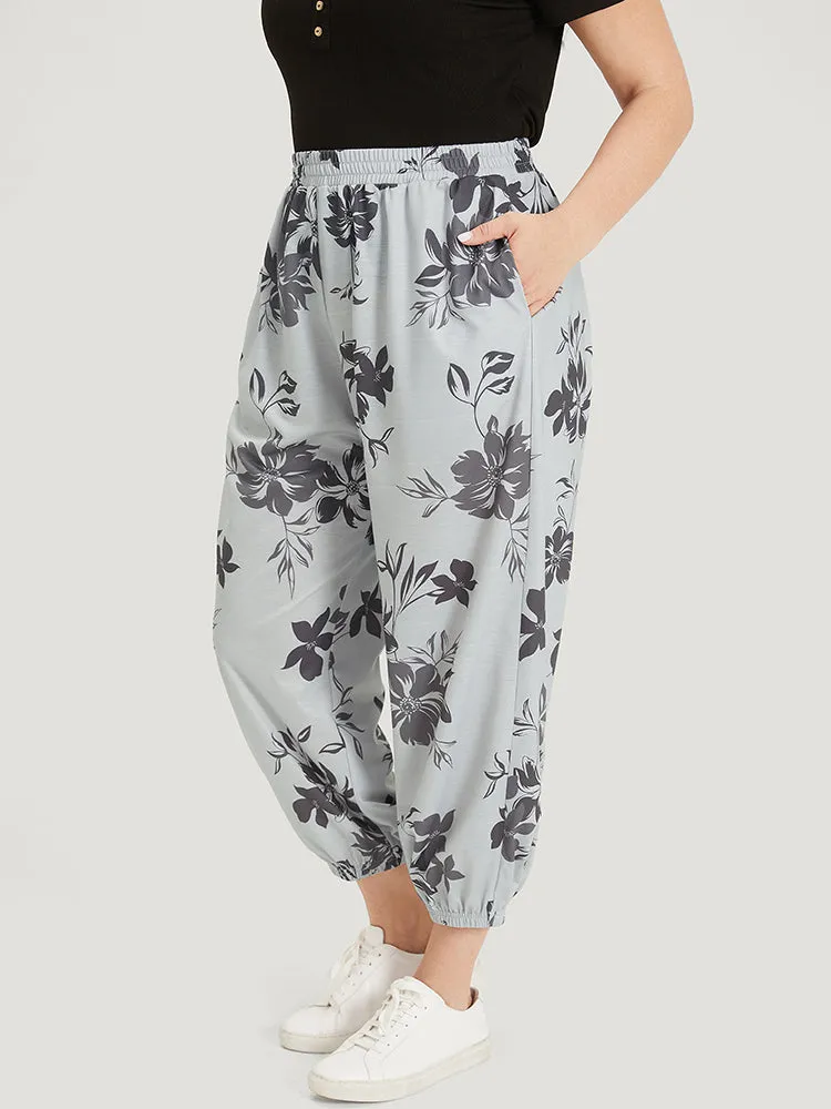 Silhouette Floral Print Pocket Elastic Waist Sweatpants sold by Bloomchic product image thumbnail 2