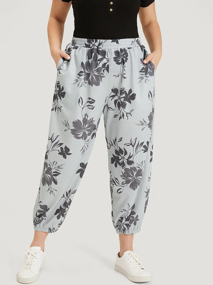 Silhouette Floral Print Pocket Elastic Waist Sweatpants sold by Bloomchic