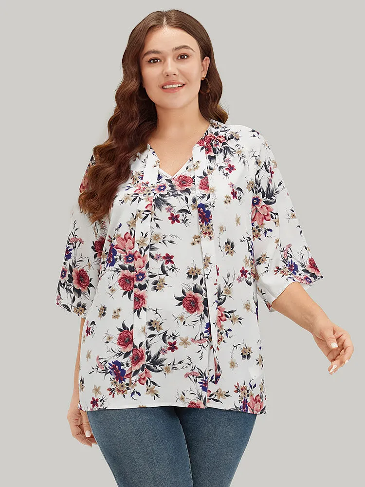 Floral Print Knot Neck Half Sleeve Blouse sold by Bloomchic product image thumbnail 3