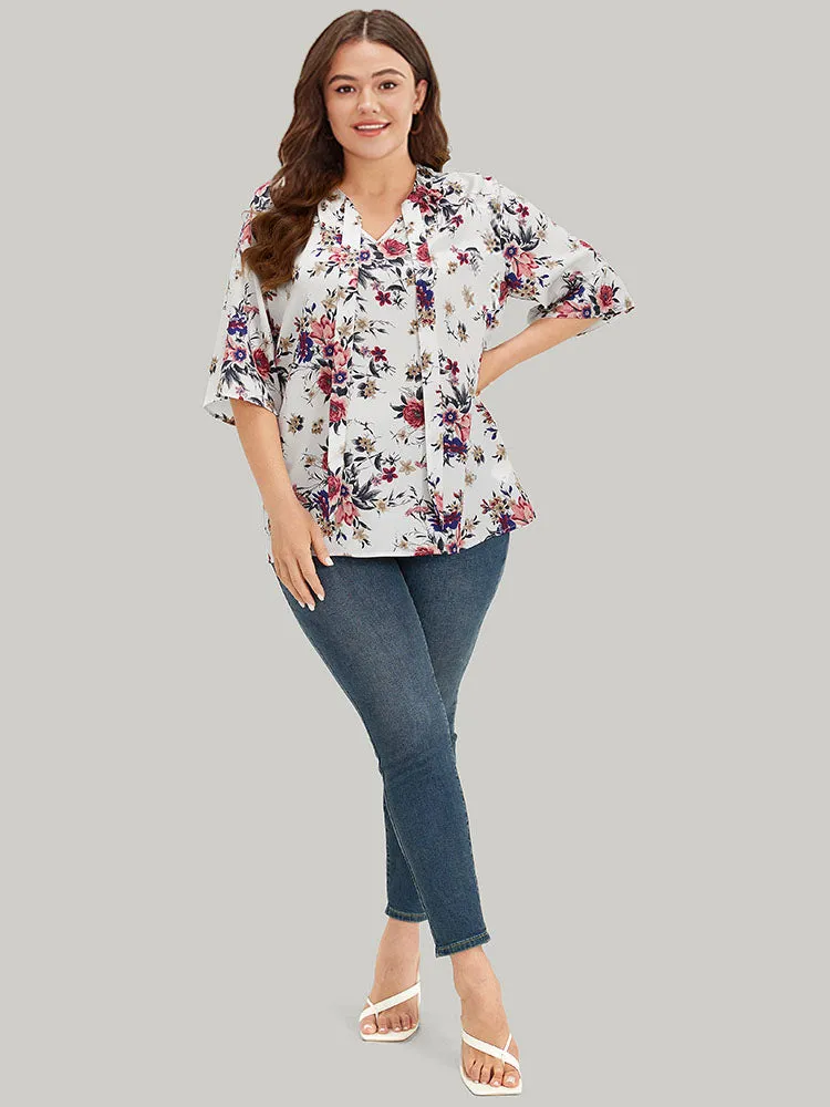 Floral Print Knot Neck Half Sleeve Blouse sold by Bloomchic product image thumbnail 4