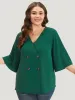 Plain Double Breasted Surplice Neck Flounce Sleeve Blouse sold by Bloomchic