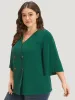 Plain Double Breasted Surplice Neck Flounce Sleeve Blouse sold by Bloomchic