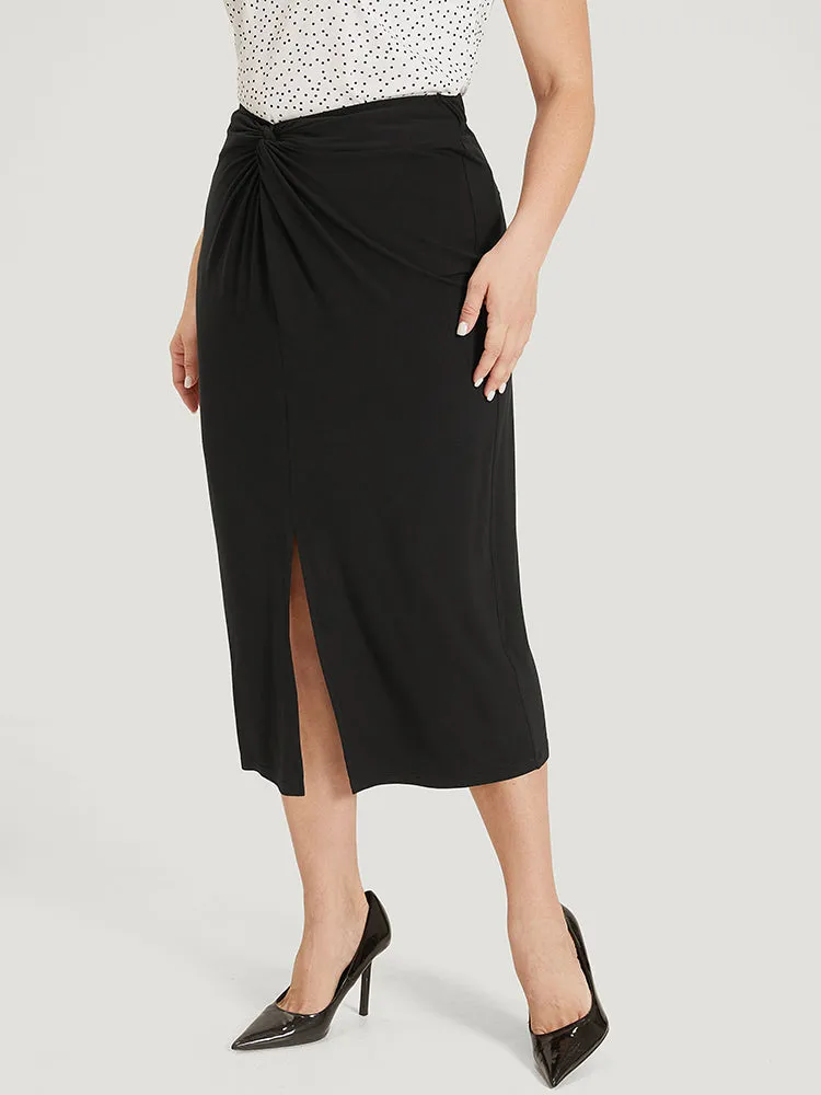 Plain Twist Front Split Hem Midi Skirt sold by Bloomchic product image thumbnail 2