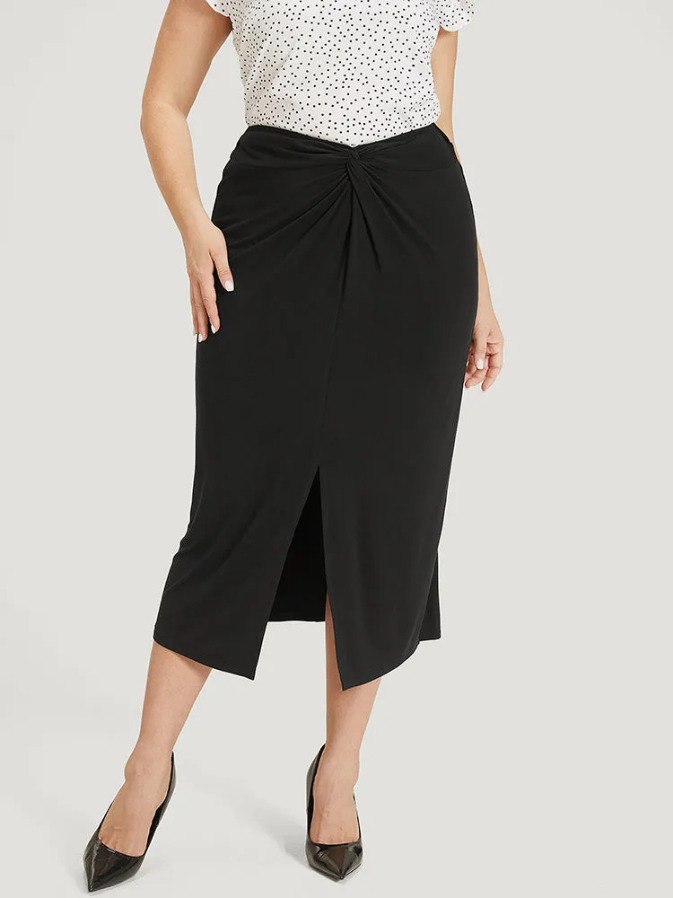 Plain Twist Front Split Hem Midi Skirt sold by Bloomchic product image thumbnail 3