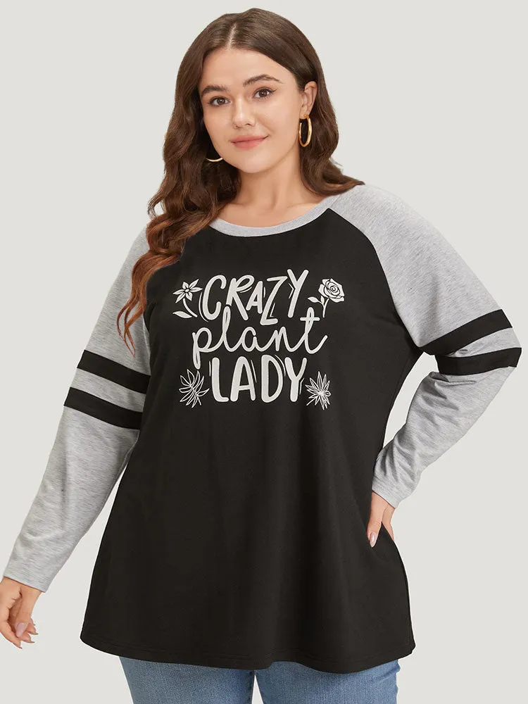 Letter & Floral Print Striped Patchwork Raglan Sleeve Sweatshirt sold by Bloomchic product image thumbnail 3