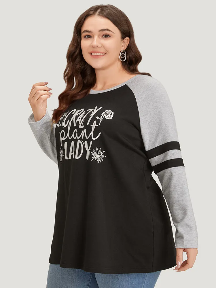 Letter & Floral Print Striped Patchwork Raglan Sleeve Sweatshirt sold by Bloomchic product image thumbnail 4