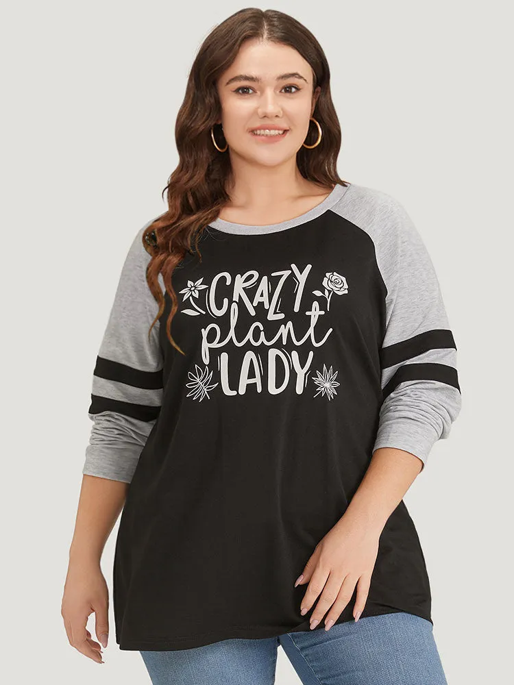 Letter & Floral Print Striped Patchwork Raglan Sleeve Sweatshirt sold by Bloomchic