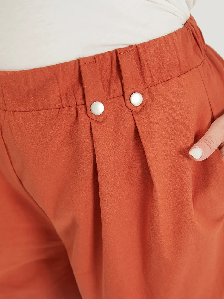 Solid Pocket Pleated Roll Hem Button Detail Shorts sold by Bloomchic product image thumbnail 5