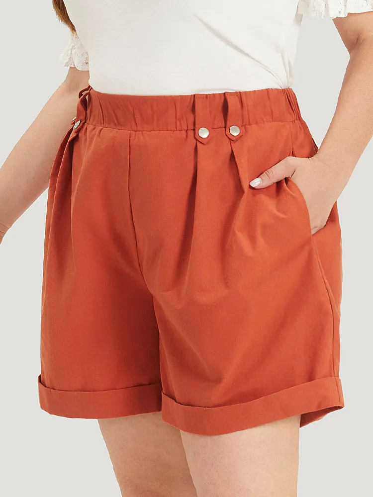 Solid Pocket Pleated Roll Hem Button Detail Shorts sold by Bloomchic product image thumbnail 2