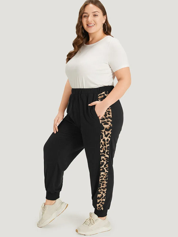 Leopard Patchwork Pocket Elastic Waist Sweatpants sold by Bloomchic product image thumbnail 4
