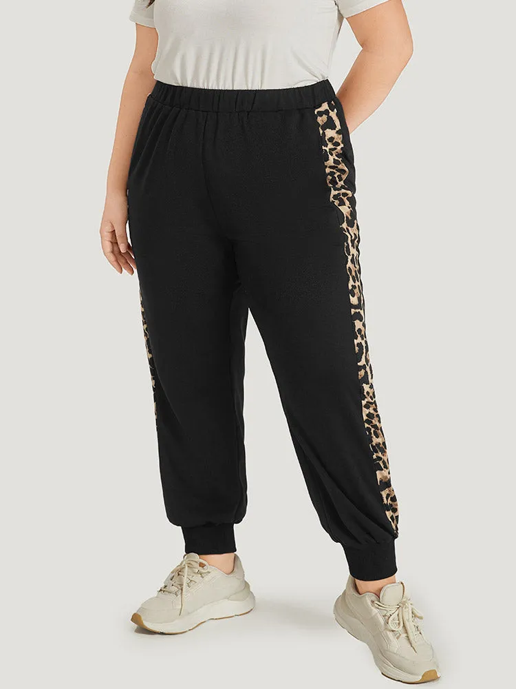 Leopard Patchwork Pocket Elastic Waist Sweatpants sold by Bloomchic