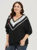 Lace Insert V Neck Elastic Cuffs Sweatshirt sold by Bloomchic