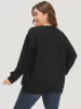 Lace Insert V Neck Elastic Cuffs Sweatshirt sold by Bloomchic