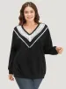 Lace Insert V Neck Elastic Cuffs Sweatshirt sold by Bloomchic