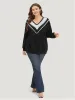Lace Insert V Neck Elastic Cuffs Sweatshirt sold by Bloomchic