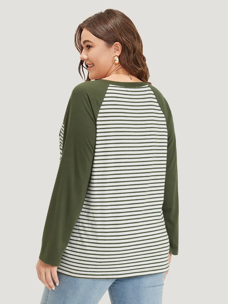 Striped Patchwork Patched Pocket Raglan Sleeve T-shirt sold by Bloomchic product image thumbnail 2
