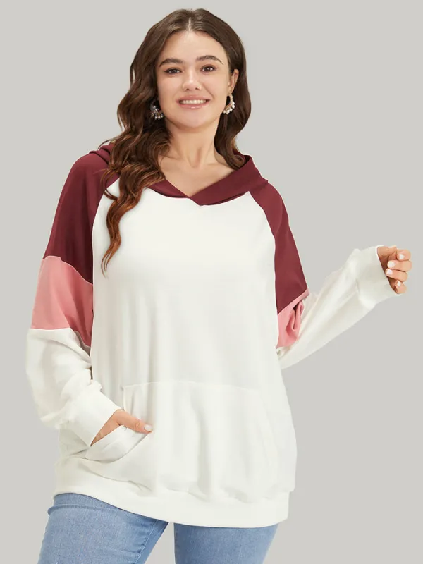 Colorblock Patchwork Hooded Pocket Elastic Cuffs Sweatshirt sold by Bloomchic