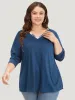 Plaid Patchwork V Neck Split Side T-shirt sold by Bloomchic