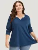 Plaid Patchwork V Neck Split Side T-shirt sold by Bloomchic