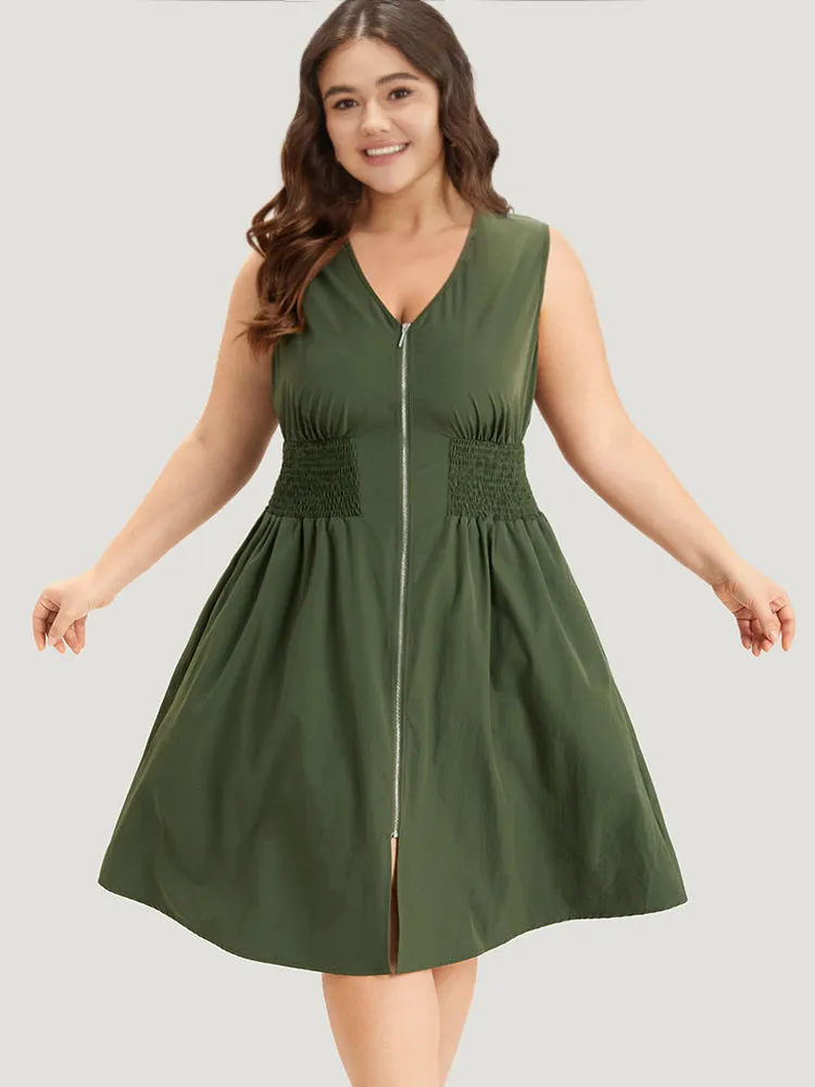 Plain Zipper Fly Shirred Split Hem Tank Dress sold by Bloomchic product image thumbnail 2