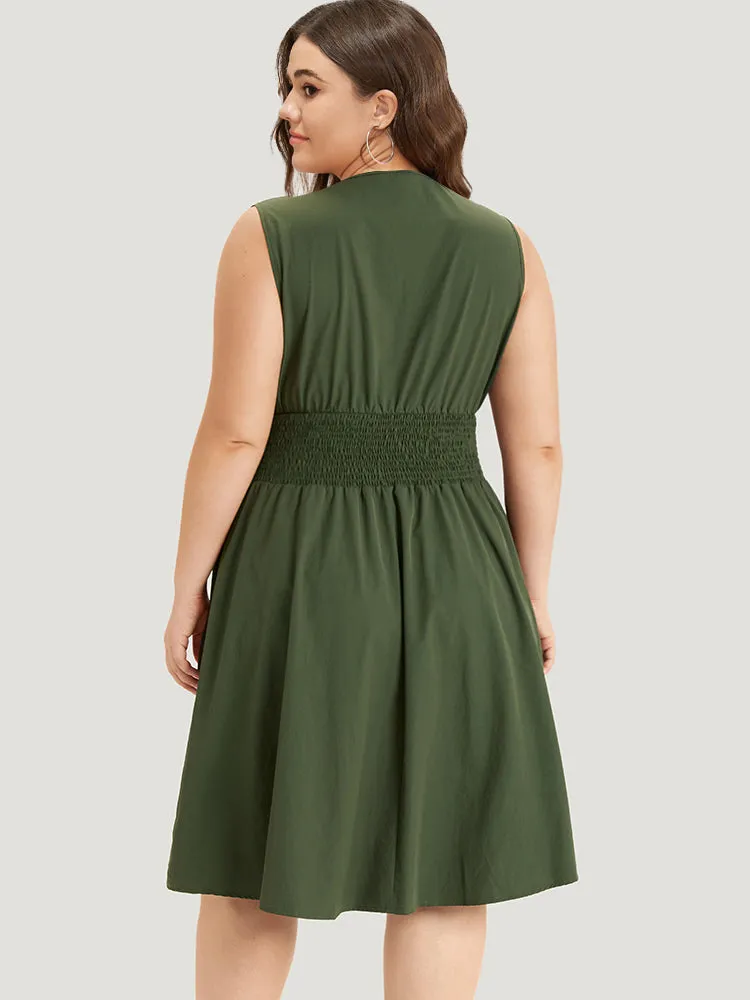 Plain Zipper Fly Shirred Split Hem Tank Dress sold by Bloomchic product image thumbnail 4