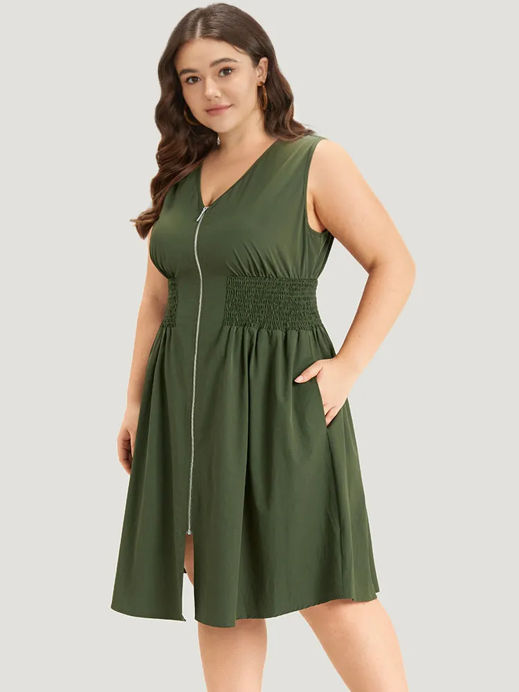 Plain Zipper Fly Shirred Split Hem Tank Dress sold by Bloomchic product image thumbnail 3