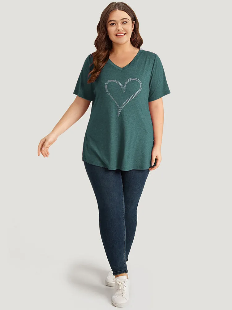 Solid Heart Rhinestone V Neck T-shirt sold by Bloomchic product image thumbnail 5