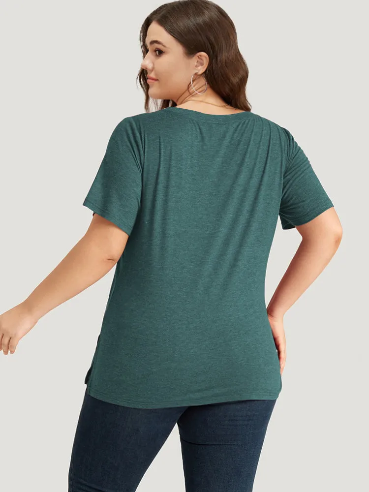 Solid Heart Rhinestone V Neck T-shirt sold by Bloomchic product image thumbnail 2