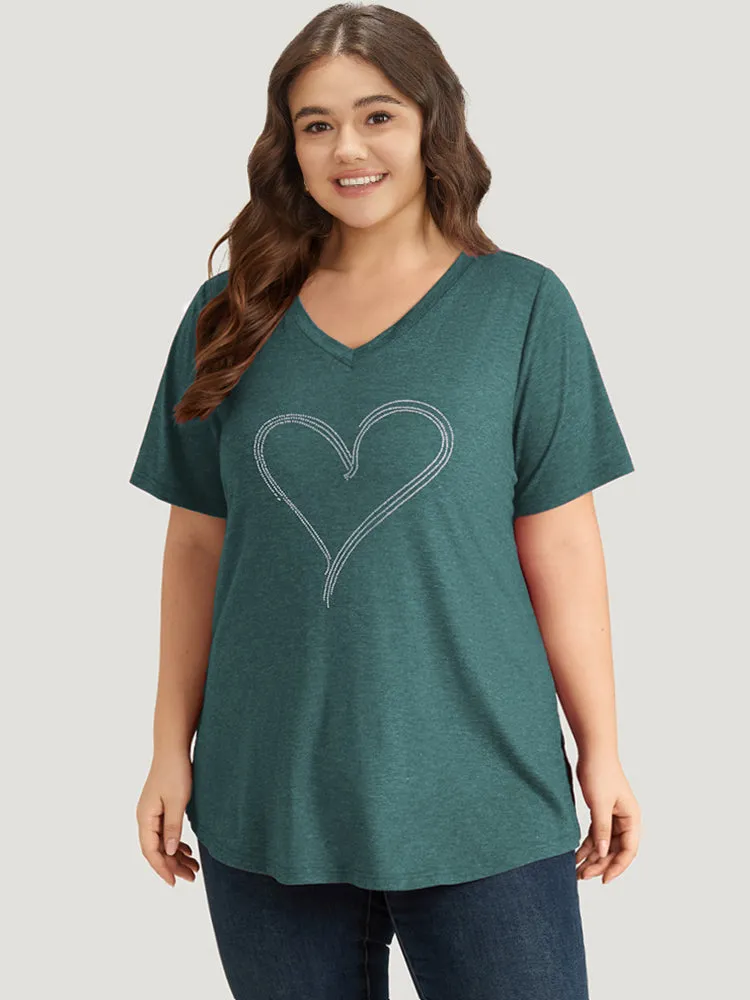 Solid Heart Rhinestone V Neck T-shirt sold by Bloomchic product image thumbnail 3